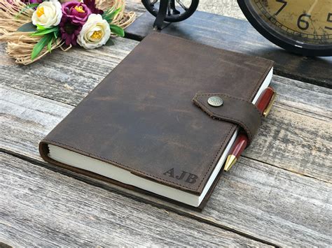 gray notebook with brown leather flap|Grey A5 Lined Leather Journal Notebook,Personalized .